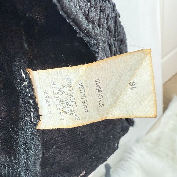 Vintage 1990s | Thea Dora | Black Lace Sheer Body Long Sleeve Tight Dress | Sz M - Picture 2 of 6